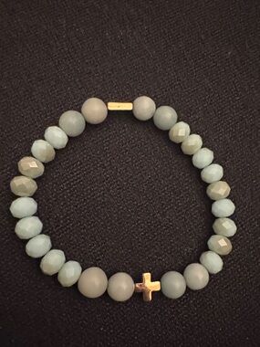 Delicate Light Blue Beaded Cross Stretch Bracelet